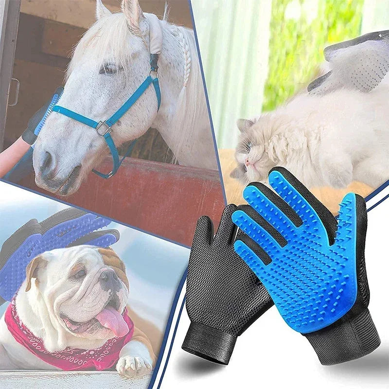 Pet Grooming Kit for Dog Cat Rabbit Fur 2 Sided Grooming Brush Bath Cleaning Glove De-Shedding De-Matting Pet Hair