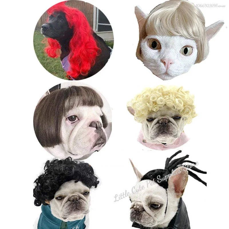 Funny Dog Cosplay Wig Fashion Headwear Apparel Toy Pet Supplies Dog Dress Up For Halloween Christmas Parties Festivals Dog Wigs