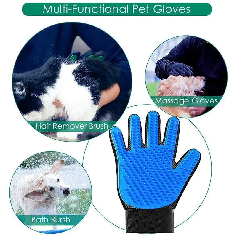 Pet Grooming Kit for Dog Cat Rabbit Fur 2 Sided Grooming Brush Bath Cleaning Glove De-Shedding De-Matting Pet Hair